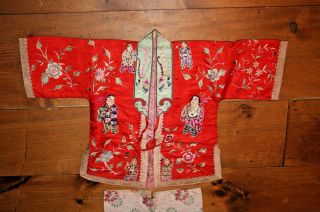Antique Chinese Silk Embroidered Child ' s Outfit Jacket Pants Robe Pajamas Kimono 4