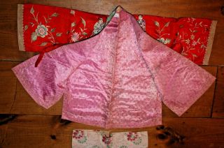 Antique Chinese Silk Embroidered Child ' s Outfit Jacket Pants Robe Pajamas Kimono 6