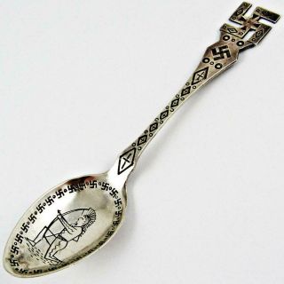 Antique Native American Indian Navajo Archer Whirling Logs Silver Souvenir Spoon