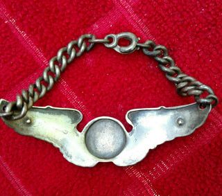 Orig.  WW2 US Army Air Corp Air Crew Wings Marked Sterling Full Size on bracelet 2