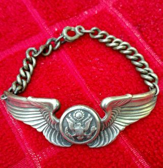 Orig.  WW2 US Army Air Corp Air Crew Wings Marked Sterling Full Size on bracelet 4
