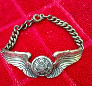 Orig.  WW2 US Army Air Corp Air Crew Wings Marked Sterling Full Size on bracelet 5