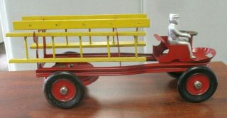 Rare Vtg Little Jim Playthings J.  C.  Penny Co.  Pressed Steel Fire Ladder Truck