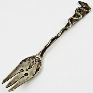 Antique Native American Indian Navajo Applied Snake Handle Silver Souvenir Fork