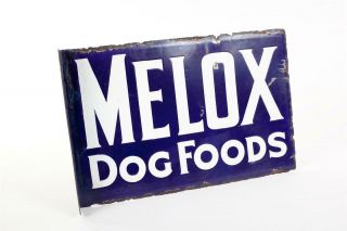 Vintage C1910 " Melox Dog Food " Double Sided Enamel Sign