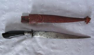 Antique Filipino / Philippines Knife W/ Leather Scabbard & Cow Horn Handle