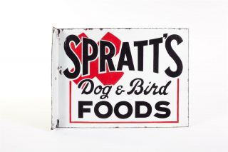 Vintage C1930 " Spratts  Dog And Bird Food " Double Sided Enamel Sign