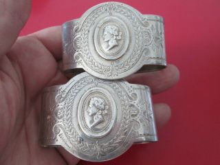 Pair Medallion Pattern - Coin Silver - Napkin Ring Holders - Large - 4.  4 Toz