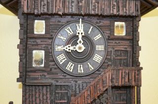 ANTIQUE GERMAN BLACK FOREST RARE CHALET CUCKOO CLOCK 4