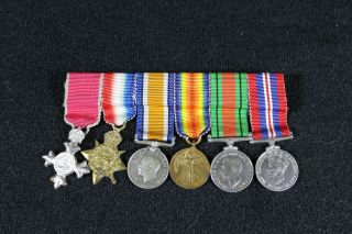 Ww1 Ww2 British 6 Place Mini Medal Bar Order Of The Empire Mbe Star Svc Vic B45
