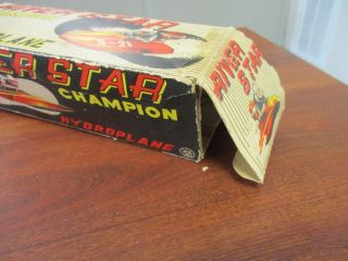 VINTAGE YONEZAWA JAPAN TIN LITHO FRICTION RIVER STAR CHAMPION HYDROPLANE & BOX 3