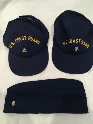 3 Us Coast Guard Garrison/hat/covers With Pin - Sizes: 7 1/4 & Medium