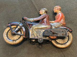 Antique Large 1927 TIPPCO GERMANY TIN WIND UP MOTORCYCLE Rare 2