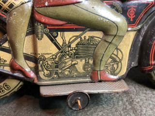 Antique Large 1927 TIPPCO GERMANY TIN WIND UP MOTORCYCLE Rare 5