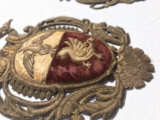 Antique Metallic Silk Embroidered Coat of Arms Italian Borghese PAPAL Griffin 5