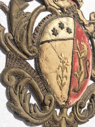 Antique Metallic Silk Embroidered Coat of Arms Italian Borghese PAPAL Griffin 9