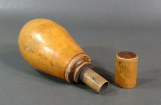 Revolutionary War Turned Fruitwood Treen Gun Black Powder Flask &Measure Cup Cap 4