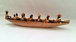 Vintage African Nigerian Thorn Wood Boat Carving Of 12 Tribal Figures In A Canoe