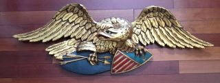 Large Vintage Carved Wood American Eagle Bellamy Style Patriotic Stars & Stripes