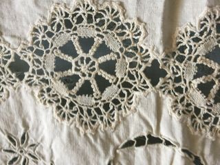 Vintage Hand - Embroidered Linen Tablecloth With Handmade Lace 6