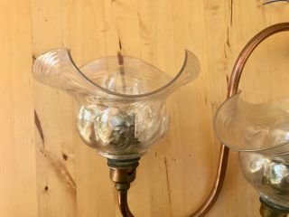2 Wall Lights (Matching Pair) - Art Nouveau Glass Shades and Brass Fittings 4