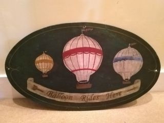 Vintage Sign / Painting On Board Advertising Balloon Rides