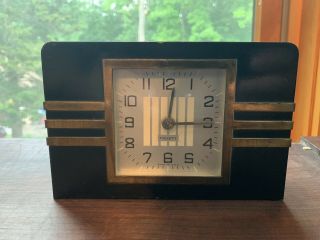 1933 Vintage Trusty Art Deco Mantle Clock Wood Brass