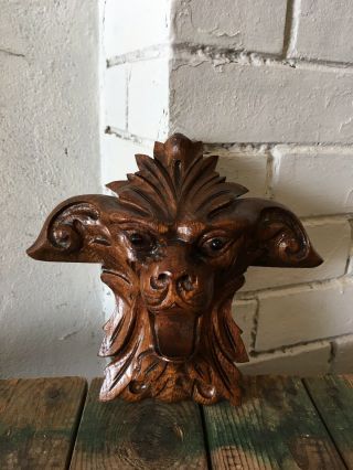 Antique Carved Wood Pediment/adornment Lion Head Griffin Wall Hanging