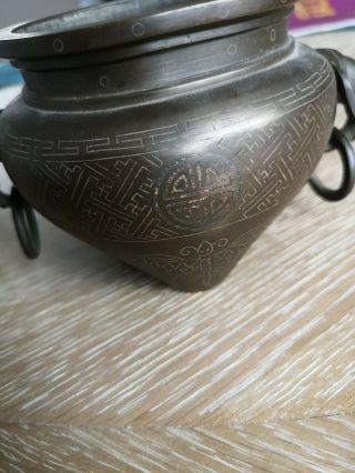 Old Chinese Bronze Censer With Elephant Handles 11