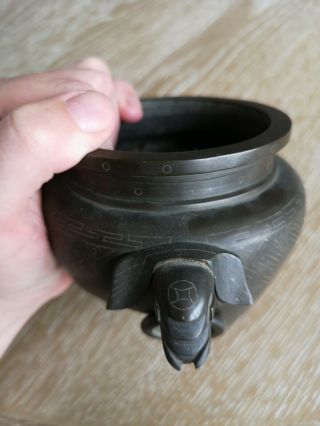 Old Chinese Bronze Censer With Elephant Handles 2