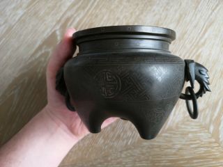 Old Chinese Bronze Censer With Elephant Handles 4