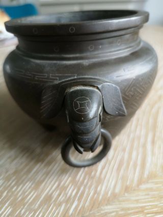 Old Chinese Bronze Censer With Elephant Handles 6
