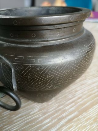 Old Chinese Bronze Censer With Elephant Handles 7