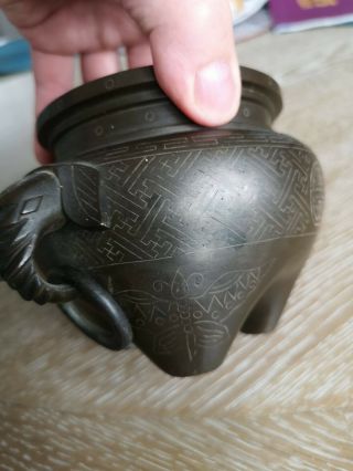 Old Chinese Bronze Censer With Elephant Handles 8