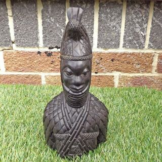 Benin Dark / Ebony Wood Carved Bust / Head - West African Carving - Turtle? Back