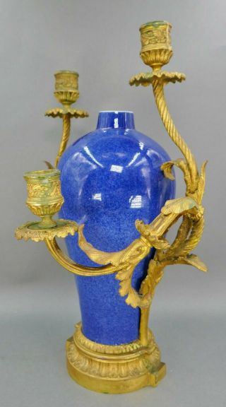 Fine Antique Chinese Porcelain French Cast Bronze Gold Ormolu Candelabra Vase 4