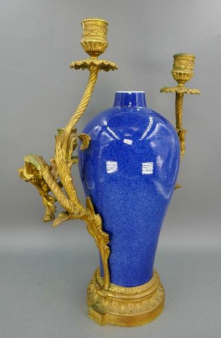 Fine Antique Chinese Porcelain French Cast Bronze Gold Ormolu Candelabra Vase 7