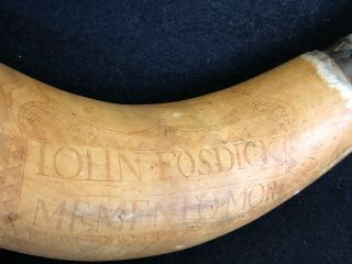 Antique 18th C.  Gun Powder Horn Scrimshaw Folk Art Military Momento