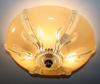 Antique Beige Glass 12 " Art Deco Flush Mount Light Fixture Ceiling Chandelier