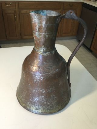 Antique Primitive 1800 ' s Blacksmith Made Copper Pitcher.  Likely From Virginia. 2