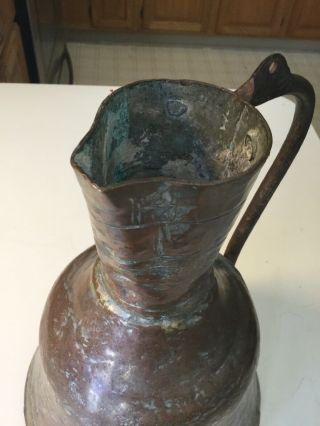 Antique Primitive 1800 ' s Blacksmith Made Copper Pitcher.  Likely From Virginia. 5