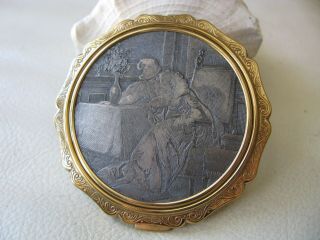 Vintage Silver & Gold Antique Lithograph Couple Lovers Stratton Compact England