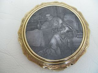 Vintage Silver & Gold Antique Lithograph Couple Lovers STRATTON Compact ENGLAND 3