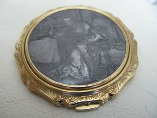 Vintage Silver & Gold Antique Lithograph Couple Lovers STRATTON Compact ENGLAND 4