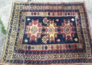 Antique Caucasian Oriental Carpet Rug Kazak 44 X 56
