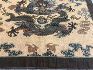 Antique Chinese Imperial Yellow Satin Dragon Panel Embroidered Kesi Gold Qing 10