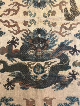 Antique Chinese Imperial Yellow Satin Dragon Panel Embroidered Kesi Gold Qing 2
