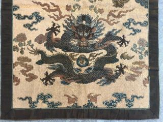 Antique Chinese Imperial Yellow Satin Dragon Panel Embroidered Kesi Gold Qing 3
