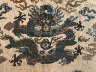 Antique Chinese Imperial Yellow Satin Dragon Panel Embroidered Kesi Gold Qing 4