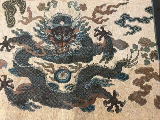 Antique Chinese Imperial Yellow Satin Dragon Panel Embroidered Kesi Gold Qing 6